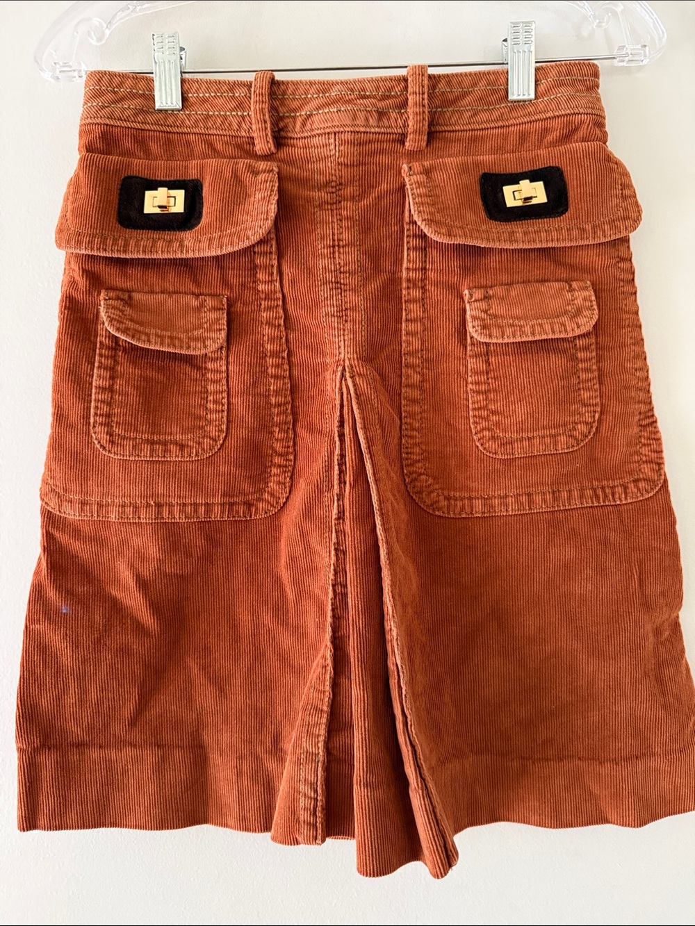 Dittos Rust Corduroy A-Line Skirt with Front Pockets